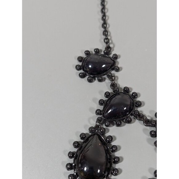 Black Teardrop Cabochon Charm Statement Necklace Bubble Gothic Bib 20" - Picture 5 of 7